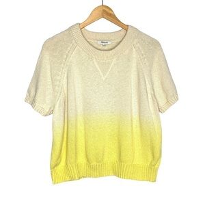Madewell Womens Dip Dye Raglan Sweater Tee Sz Medium Yellow Cream Short Sleeve